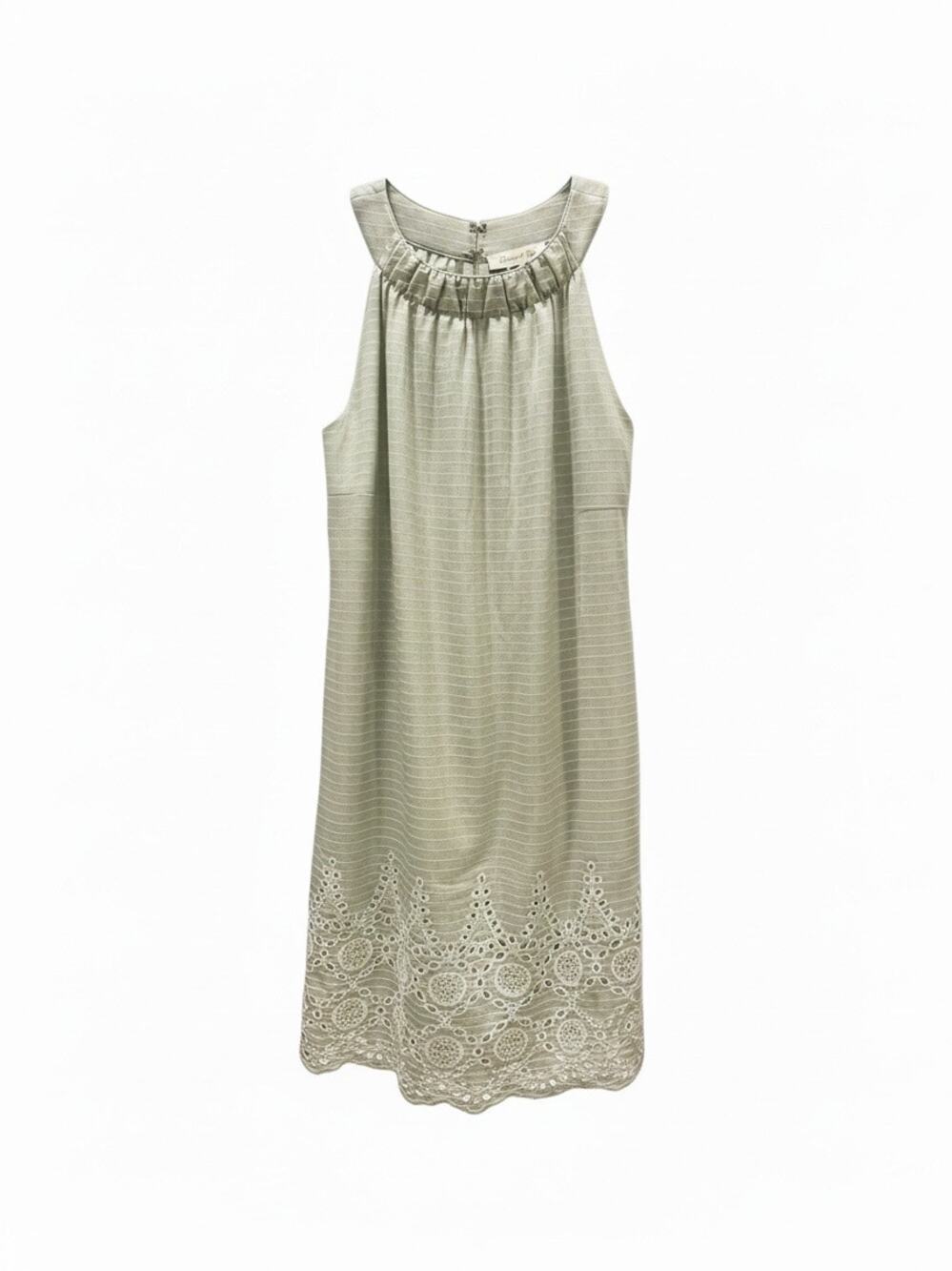 Doe & Rae S Sage Green Pinstripe Eyelet Lace Trim Halter Neck Maxi Skirt NWOT